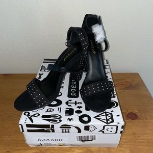 Black Stud Block Heels